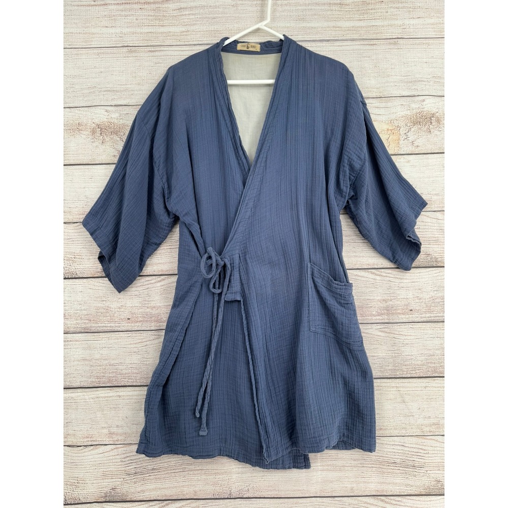 Oddbird Kimono Wrap Dress Women Small Blue Cotton Gauze Boho Loungewear